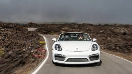 2016 Porsche Boxster Spyder front on road