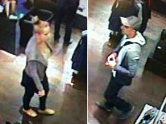 authorities are searching for the guy and lady portrayed in these surveillance images for presumably taking a wristwatch from a Midtown Porsche Design shop Wednesday, might 1, 2013.